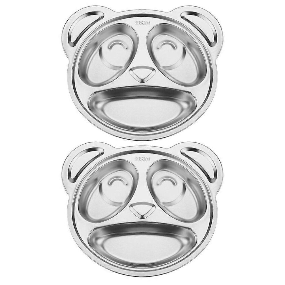 (As show, One size) 2Pcs Food Plate Divided Stainless Steel Food Plate Toddlers Divided Food Serving Plate Kids Plate