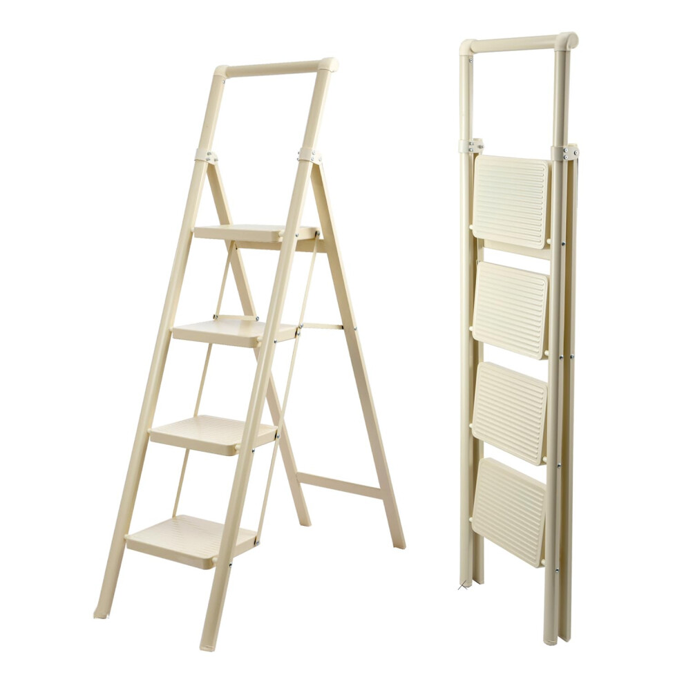 Heavy Duty 4 Step Folding Ladder With Handrail White
