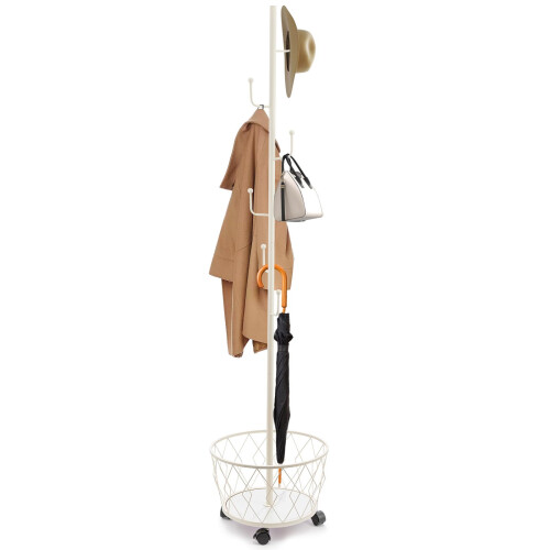 Freestanding Coat Rack with Umbrella Holder 6-Hook White