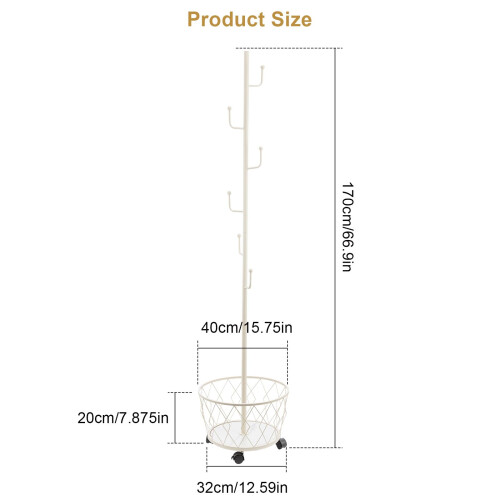 Freestanding Coat Rack with Umbrella Holder 6-Hook White 1