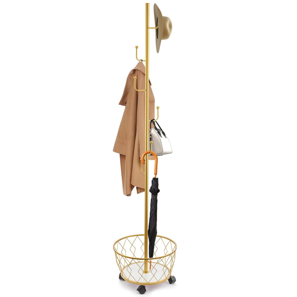 Freestanding Coat Rack with Umbrella Holder 6-Hook Gold-image-OPC-PGPMSP7-NEW