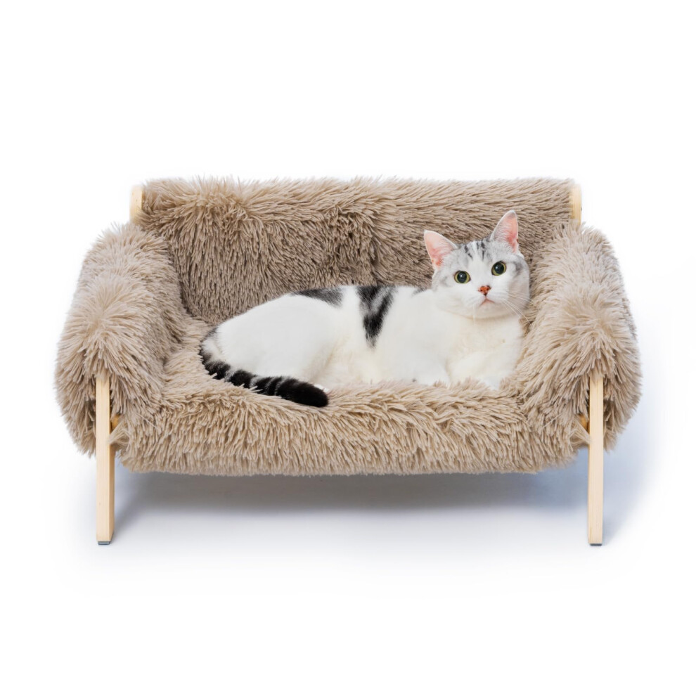 Robotime Mewoofun Large Cat Dog Bed Sturdy Wood Sofa, 56x45cm Brown
