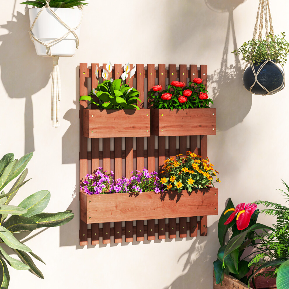 Outsunny Wooden Garden Planters with Trellis Wall-mounted Raised Garden Bed