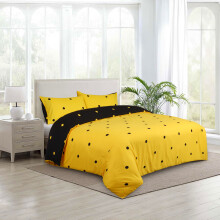 (King: 230X220 cm, Black Yellow Dotted) Printed Duvet Quilt Cover Set Reversible 3PC Bedding Set with Pillowcases
