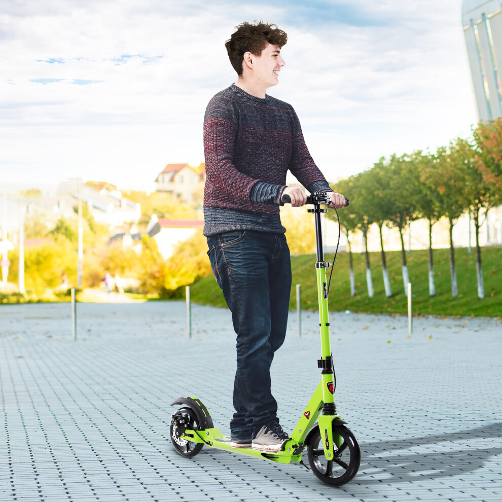 HOMCOM Teens Adult Kick Scooter Fold Adjust 14+ w/ Dual Brake System Green