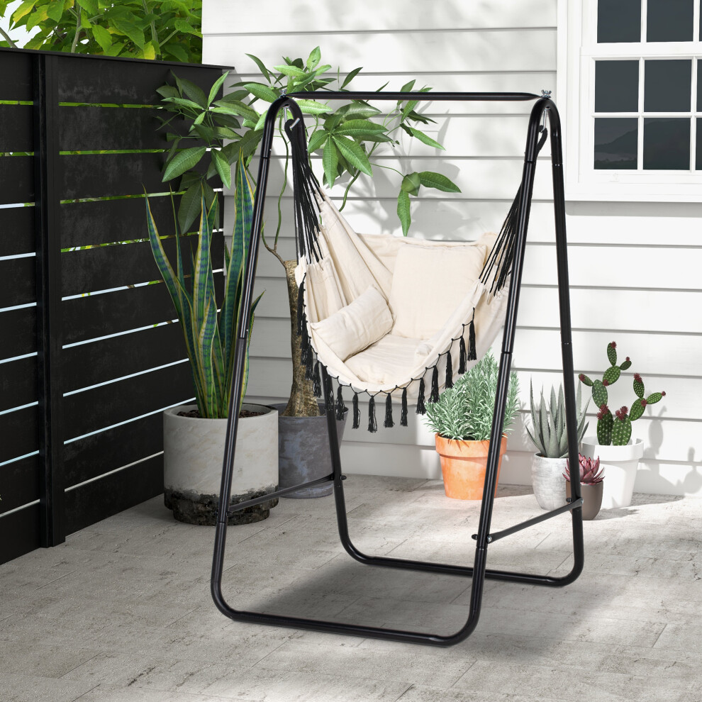 Outsunny Patio Hammock Chair w/ Stand, Hanging Chair w/ Cushion, Armrest, White
