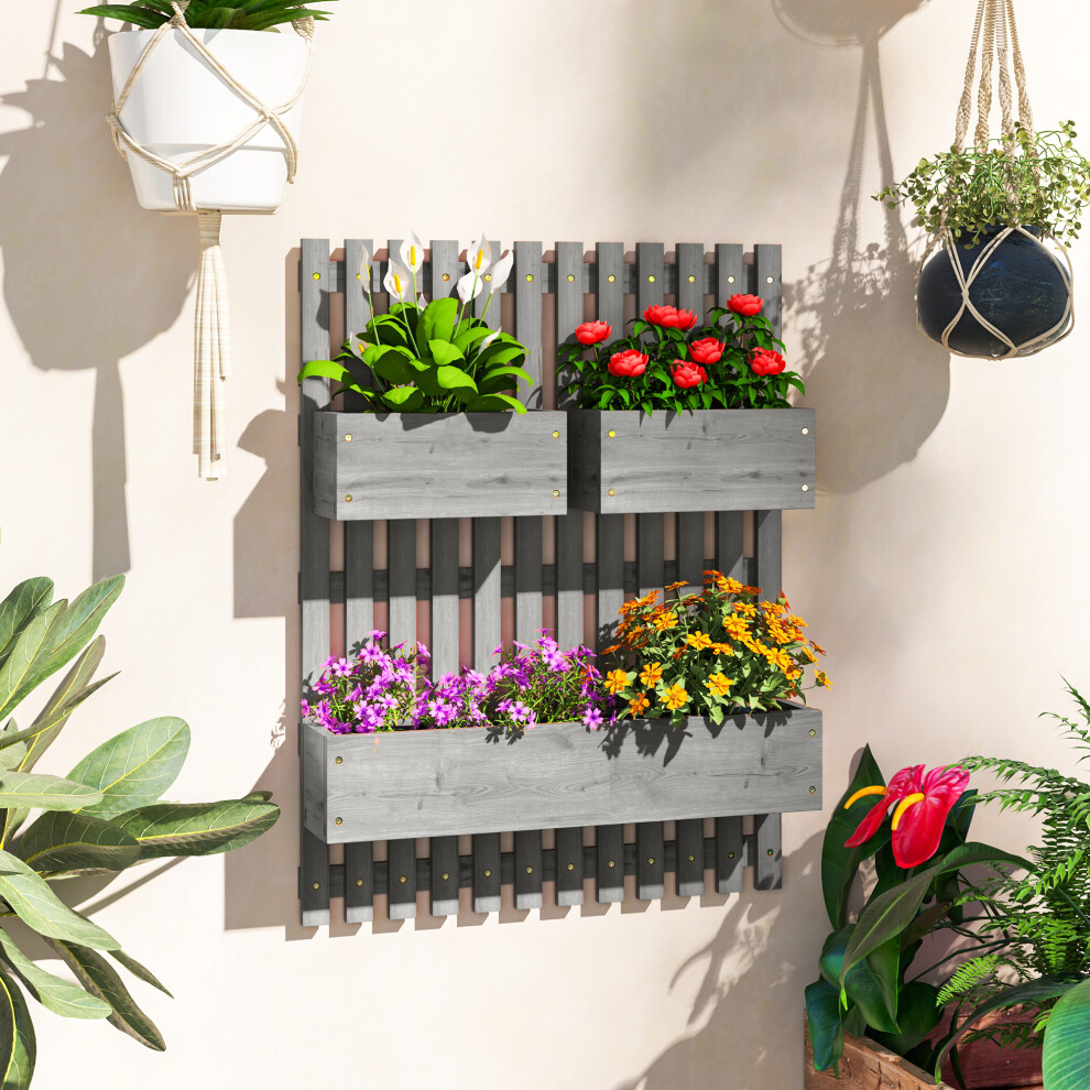 Outsunny Wooden Garden Planters with Trellis Wall-mounted Raised Garden Bed
