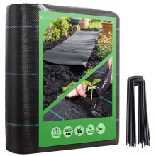 VOUNOT 2x10m Weed Control Fabric with 30 Pegs, Heavy Duty Landscape Ground Cover Membrane, Black