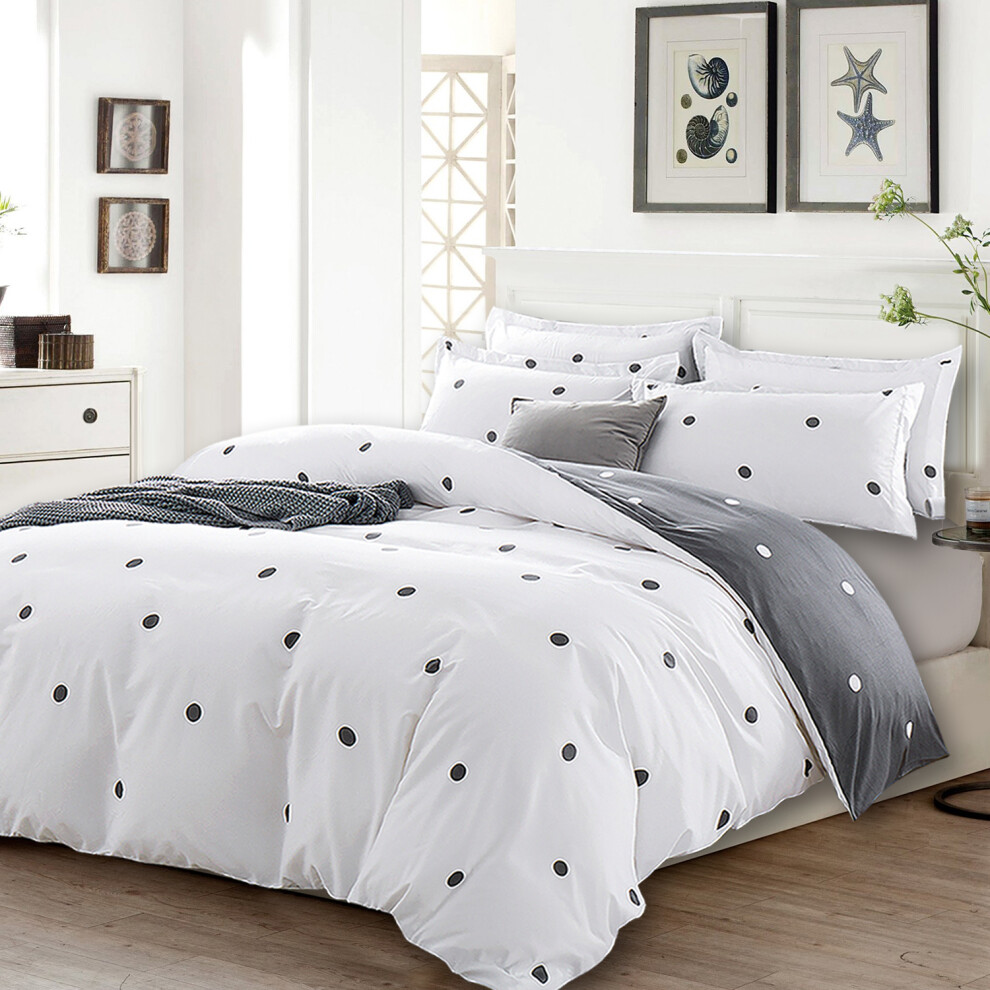 (Super King: 260X220 cm, Grey White Dotted) Printed Duvet Quilt Cover Set Reversible 3PC Bedding Set with Pillowcases