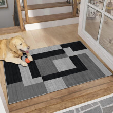 (40cm x 60cm ( 1 ft 4" x 2 ft)- Small Bath Door Mat Rug) Modern Rugs Carpets Soft Milo Black & Grey Rug