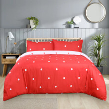 (Super King: 260X220 cm, Red White Dotted) Printed Duvet Quilt Cover Set Reversible 3PC Bedding Set with Pillowcases