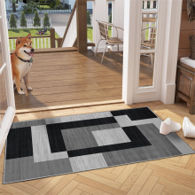 (60cm x 110cm (2ft x 3ft 7")- Large Door Mat/Bath Bathroom Mat Rug) Modern Rugs Carpets Soft Milo Black & Grey Rug