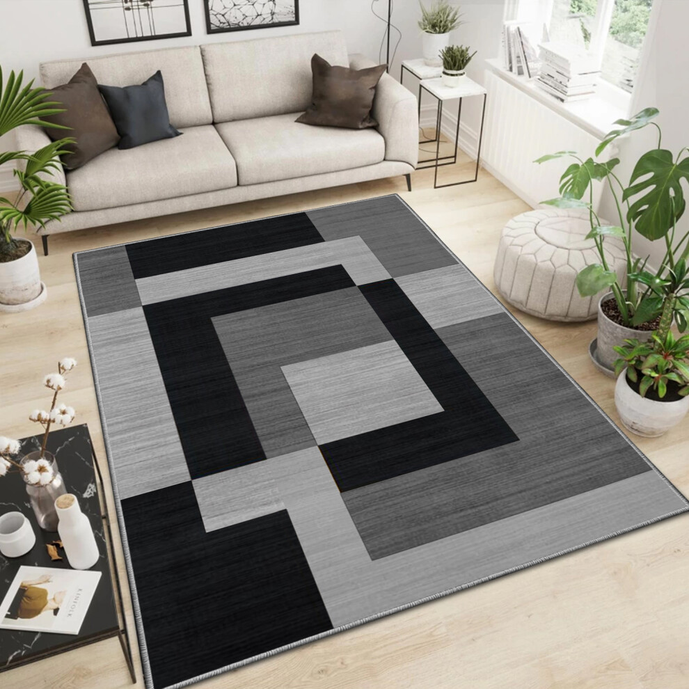 (120cm x 170cm (4ft x 5ft 6")- Small Area Rug Bedroom Living Room) Modern Rugs Carpets Soft Milo Black & Grey Rug