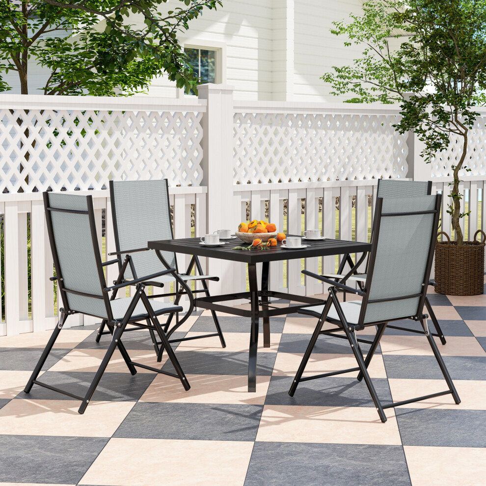 Outsunny 5-Piece Outdoor Garden Dining Set: Folding Chairs & Square Metal-Top Table, Grey