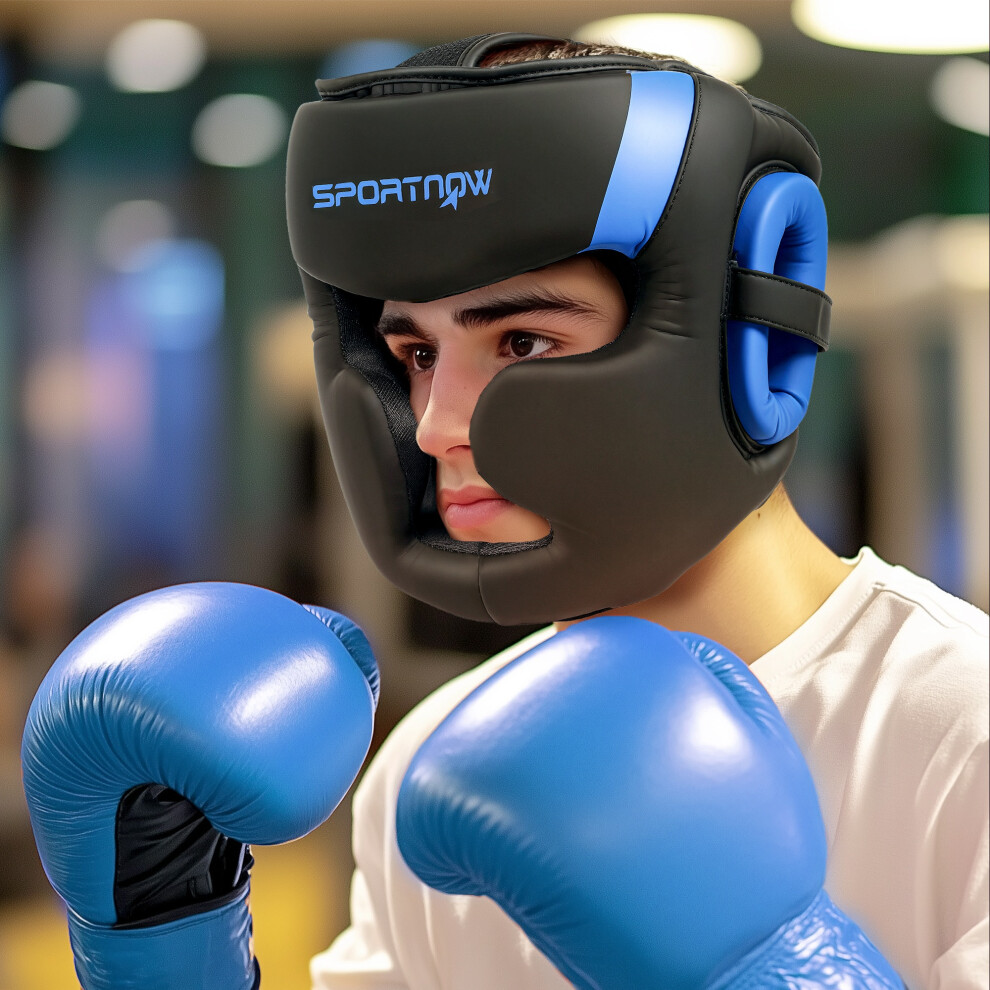 Sportnow Boxing Headguard W/ Adjustable Strap For Sparring, Kickboxing, Blue