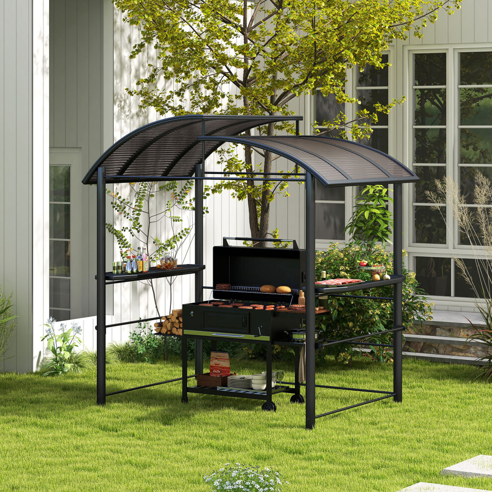 Outsunny Light Bbq Patio Canopy Gazebo With Interlaced Polycarbonate Roof 2 Shelves - Image 4