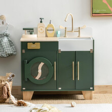 Robotime ROBUD Wooden Kid Play Kitchen, Washing Machine Vintage Green