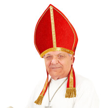 8521P Velvet Mitre Pope Hat for Adults - Red with Gold Detailing, One Size