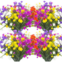 (Mix) Artificial Flowers, 20 Bundles Outdoor Fake Flowers for Decoration UV Resistant Faux Plastic Plants Garden Porch Window Box Décor