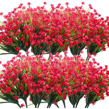 (Red) Artificial Flowers, 20 Bundles Outdoor Fake Flowers for Decoration UV Resistant Faux Plastic Plants Garden Porch Window Box Décor