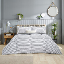 (Grey Printed Stripe, Single) Back to Uni Duvet & Pillow Bundle