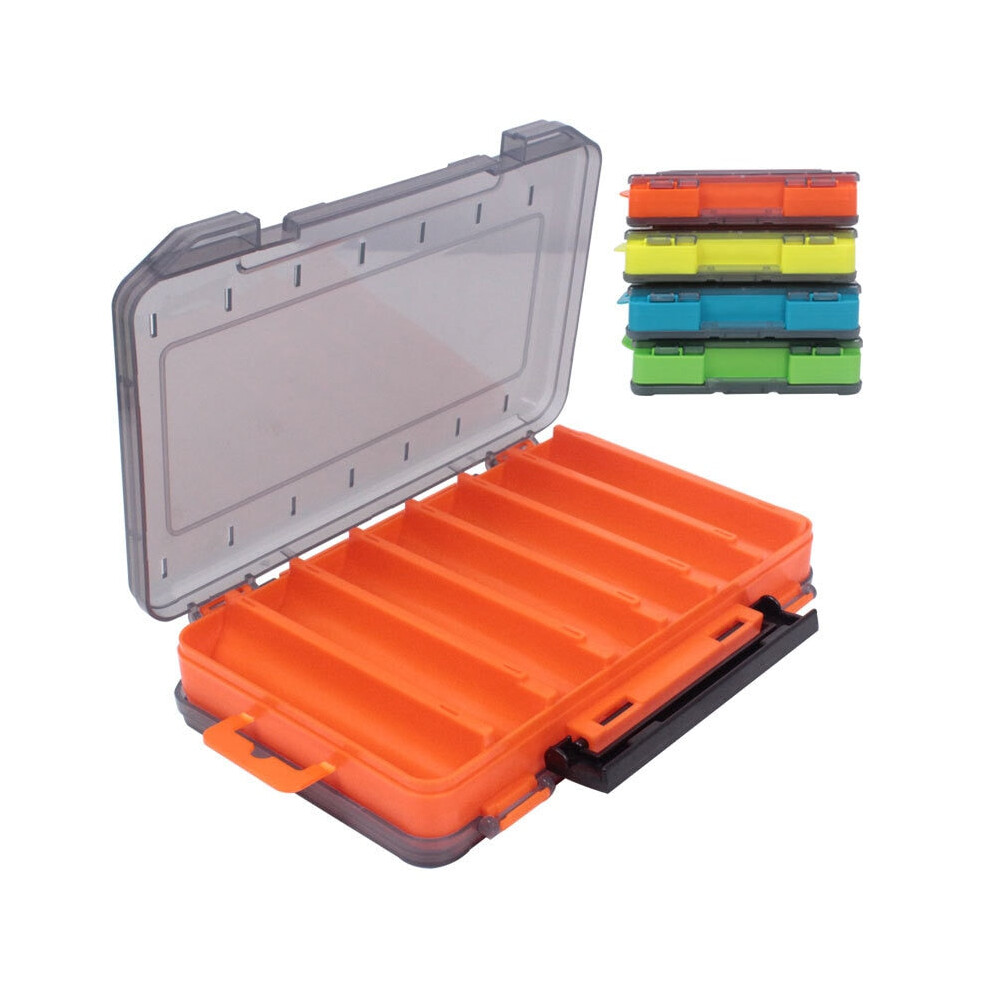 (Orange, S) 14 Compartments Fishing Lure Boxes Bait Storage Box Fishing Tackle Box Plastic Waterproof Double Sided Open Fly Fishing Tool Box