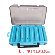 (Blue, L) 14 Compartments Fishing Lure Boxes Bait Storage Box Fishing Tackle Box Plastic Waterproof Double Sided Open Fly Fishing Tool Box