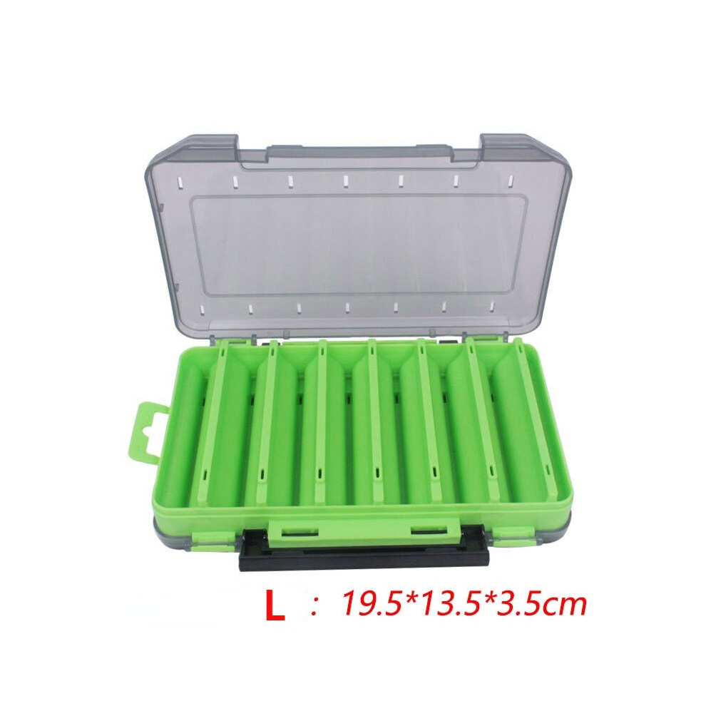 (Green, L) 14 Compartments Fishing Lure Boxes Bait Storage Box Fishing Tackle Box Plastic Waterproof Double Sided Open Fly Fishing Tool Box