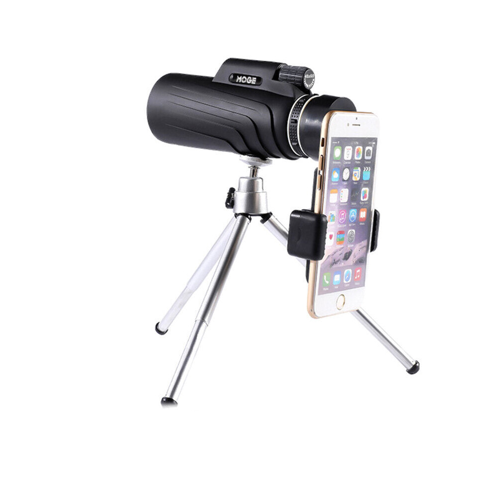 HD 40x60 Monocular Telescope Low Light Level Night Vision Waterproof Telescope With Spring Clip + Silver Aluminum Tripod