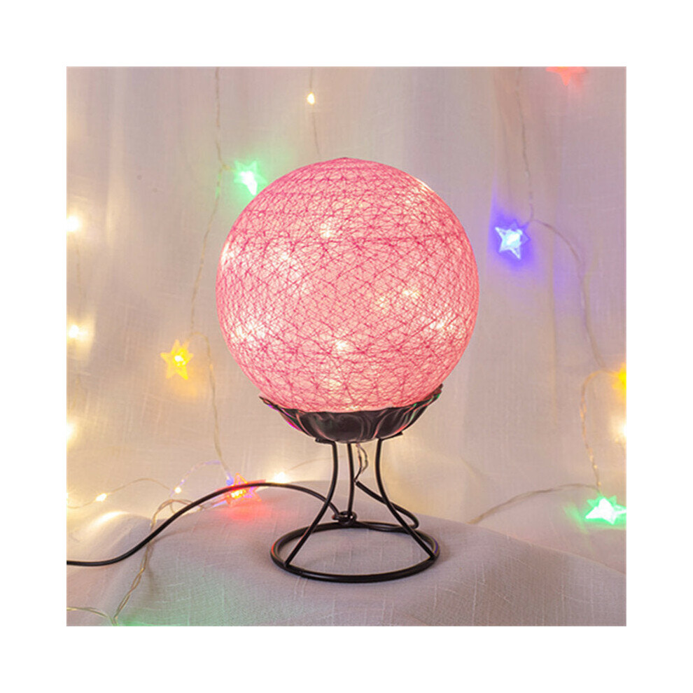 (Red) LED Linen Rattan Ball Desk Lamp USB Creative Romantic Night Light with Switch Button