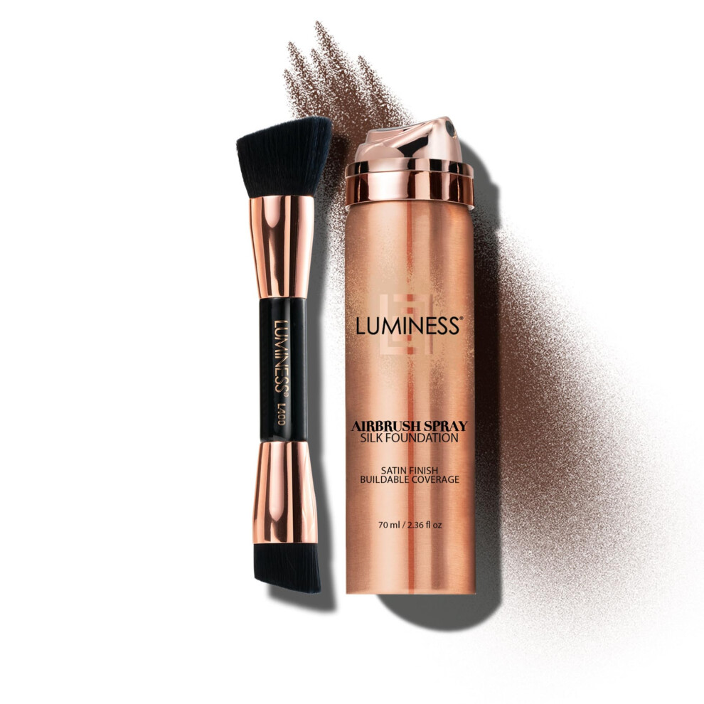 Luslighet Luminess Silk Airbrush Spray Foundation & Buffing Brush Kit - Full Coverage Foundation & Dual-Sided Buffing Brush - Buildable Coverage Anti