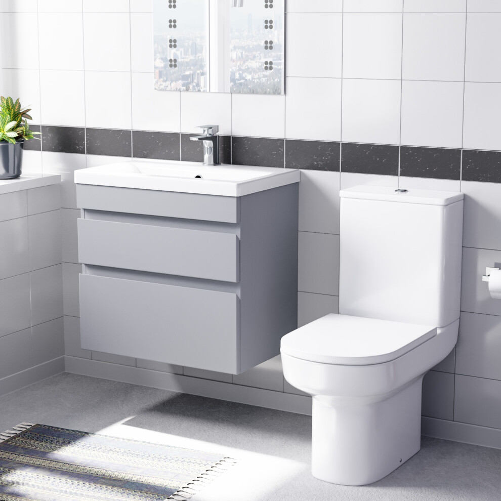 Nes Home Matte Grey 600mm Drawers Vanity Unit Wall Hung & Rimless Toilet Set