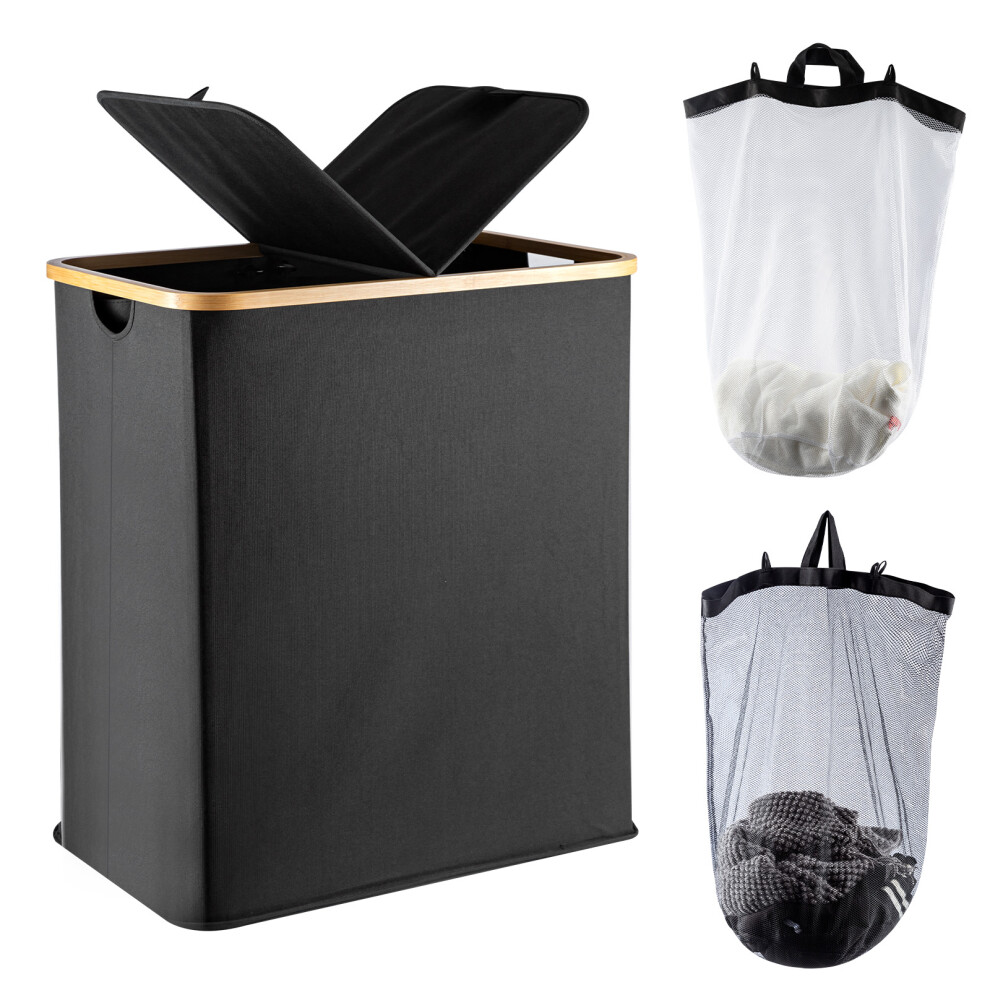 140L Lid Laundry Basket  with 2 Removable Laundry Bags
