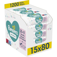 Pampers Sensitive Baby Wipes 15 Packs of 80 = 120