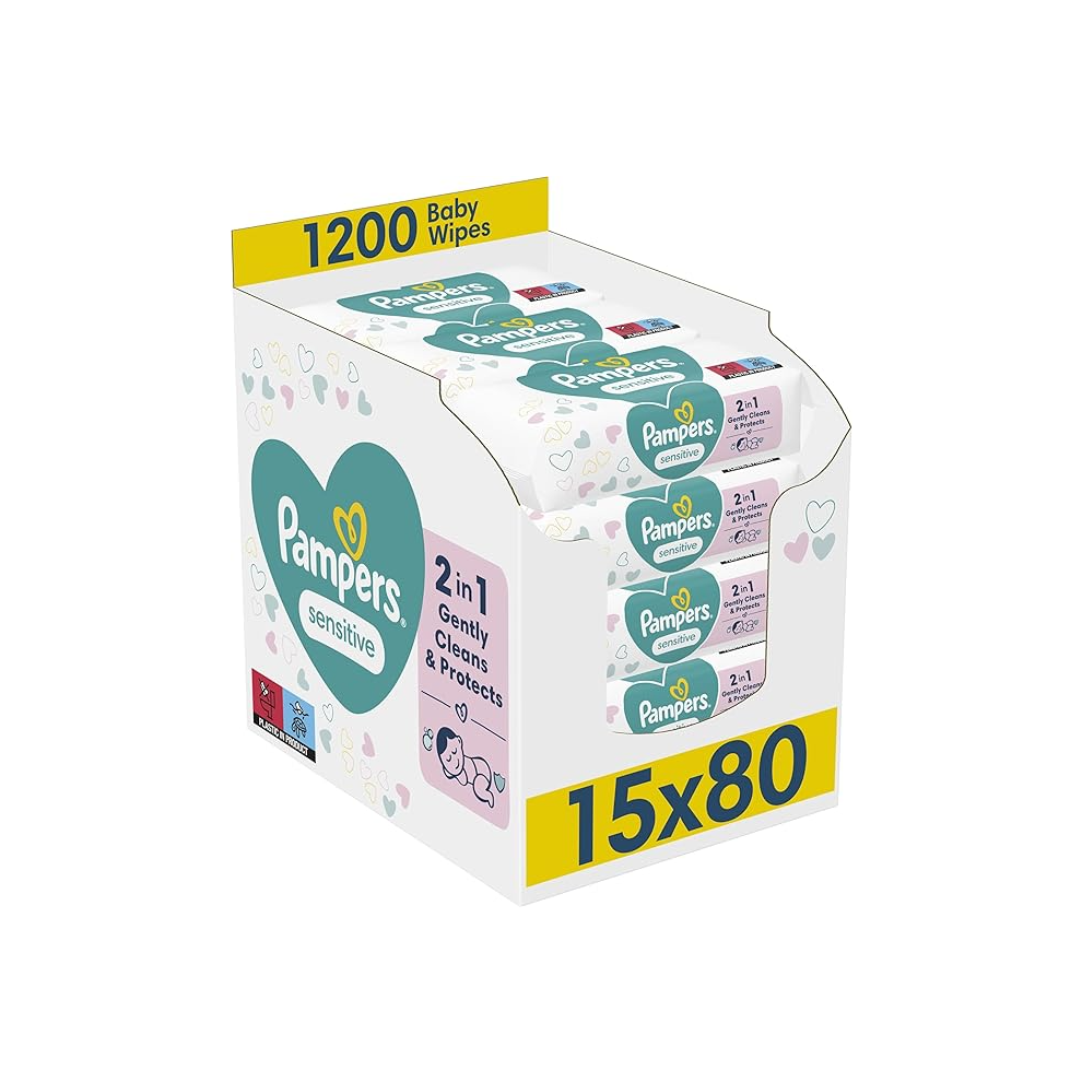 Pampers Sensitive Baby Wipes 15 Packs of 80 = 120