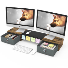 Westree Dual Monitor Stand Riser med to skuffer ekstra stor opbevaring til 2 sk?rme Desktop Oraganizer Computer Laptop Screen Printer TV