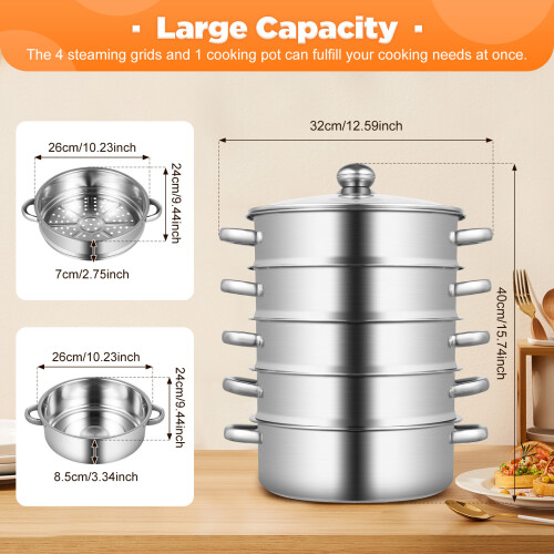 26cm 5-Layer Stainless Steel Steamer Suitable For Kitchen/Restaurant 1