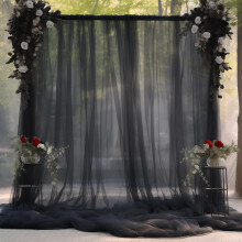 Wish Care 10x10ft Sheer Black Baggrop Gardiner til fester Tulle Bryllupsbue Draperende stoffoto Baggrund til f?dselsdagsfest Halloween -dekoratio