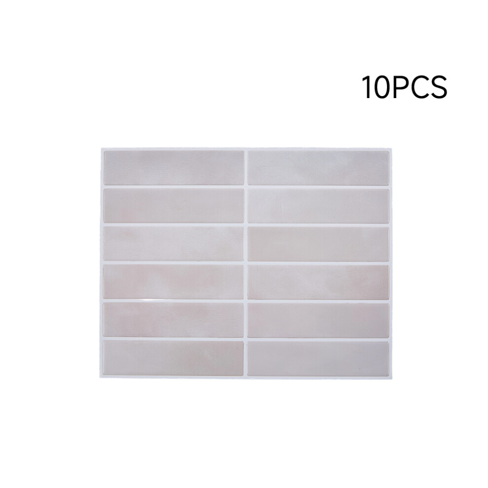 (Light Beige) 10Pcs Self-Adhesive Wall Tile Stickers