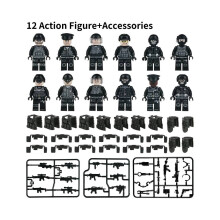(Stil F) Schwarze Soldaten, Militär-Swat-Jeeps, Minifiguren, zusammenbaubares Spielzeugset, Baustein