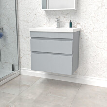 Nes Home Matt Grey 600mm 2 Drawer Wall Hung Vanity Cabinet and Basin Sink Unit