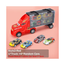 (Style2-Rot) Spielzeug-LKW-Transporter und 4 Mini-Autos, Spielset, Transportauto-Spielzeug, LKW-LKW,