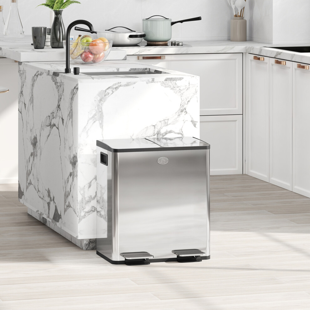 B&Q - 2 X 20L Dual Kitchen Bin Pedal Bin For Recycling & WasteSilver Tone - Image 5