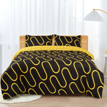 (Single: (137 x 200)cm, Black Ochre Wave) Duvet Quilt Cover Bedding Set Printed Reversible Duvet Cover with Pillowcases