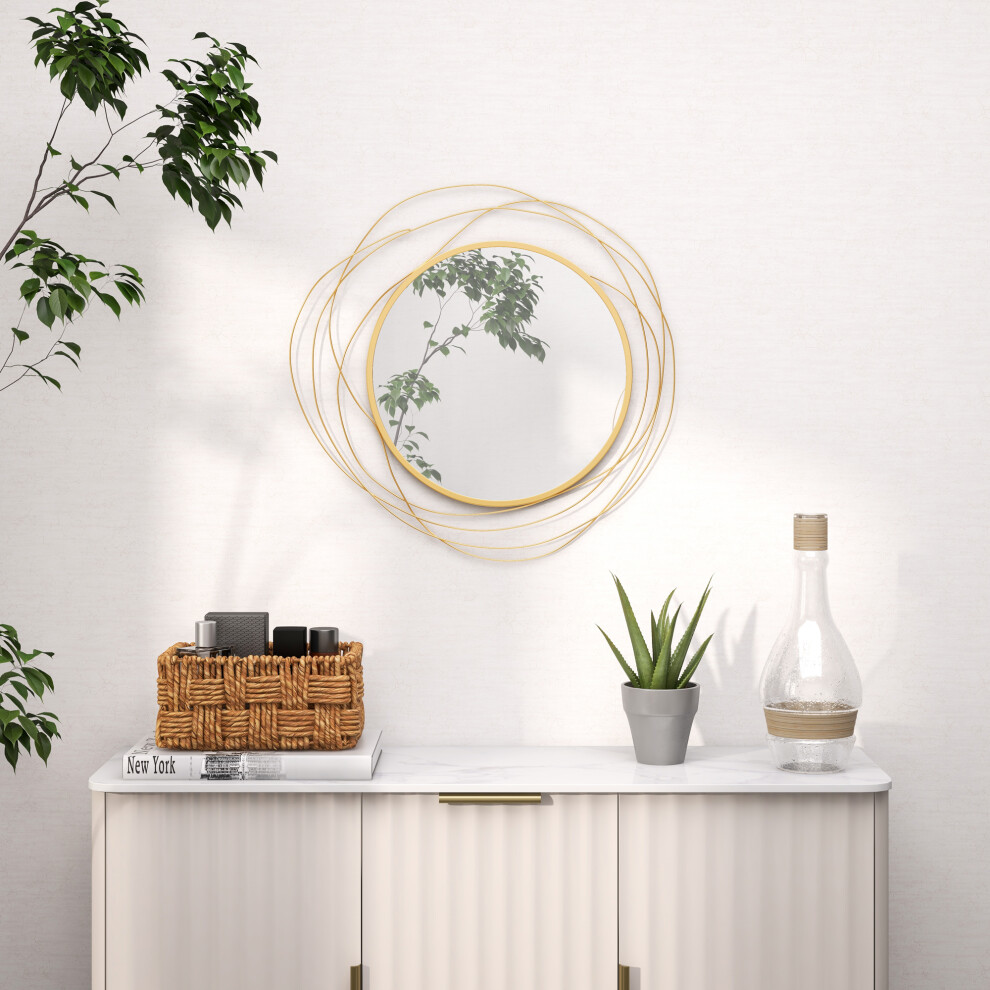 Homcom Metal Wall Art 65Cm Round Mirror For Living Room Dining Room Gold Tone - Image 3