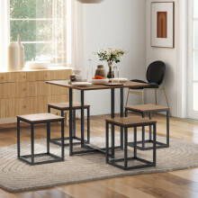 HOMCOM 5-Piece Industrial Boxy Table & Stool Set with Metal Frame - Space-Saving Dining (Table 80x80 cm, 4 Stools) 835-083V01