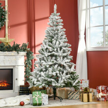 HOMCOM 6ft Snow-Flocked Artificial Christmas Tree with Realistic Branch Tips, Undressed Design, Auto-Open Hinges, Steel Base