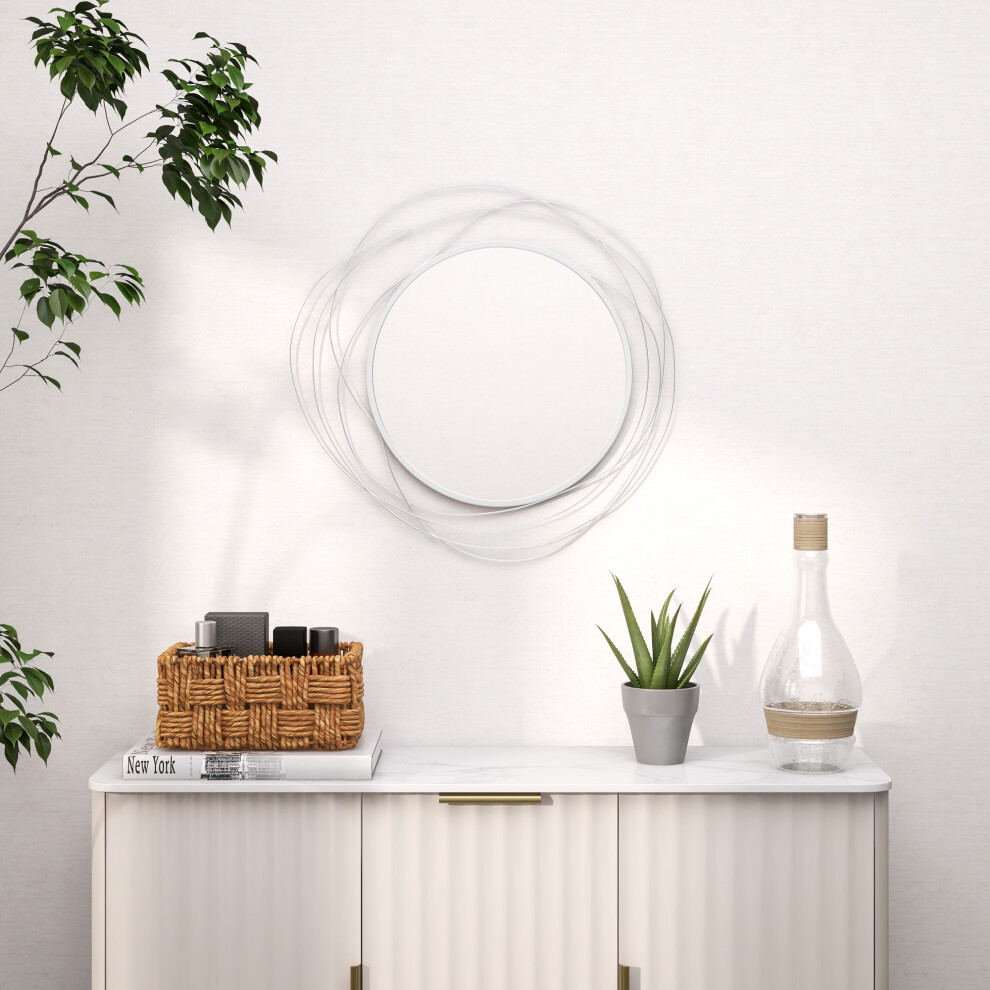 Portland Silver Metal Round Wall Mirror - 65cm Diameter - Image 3