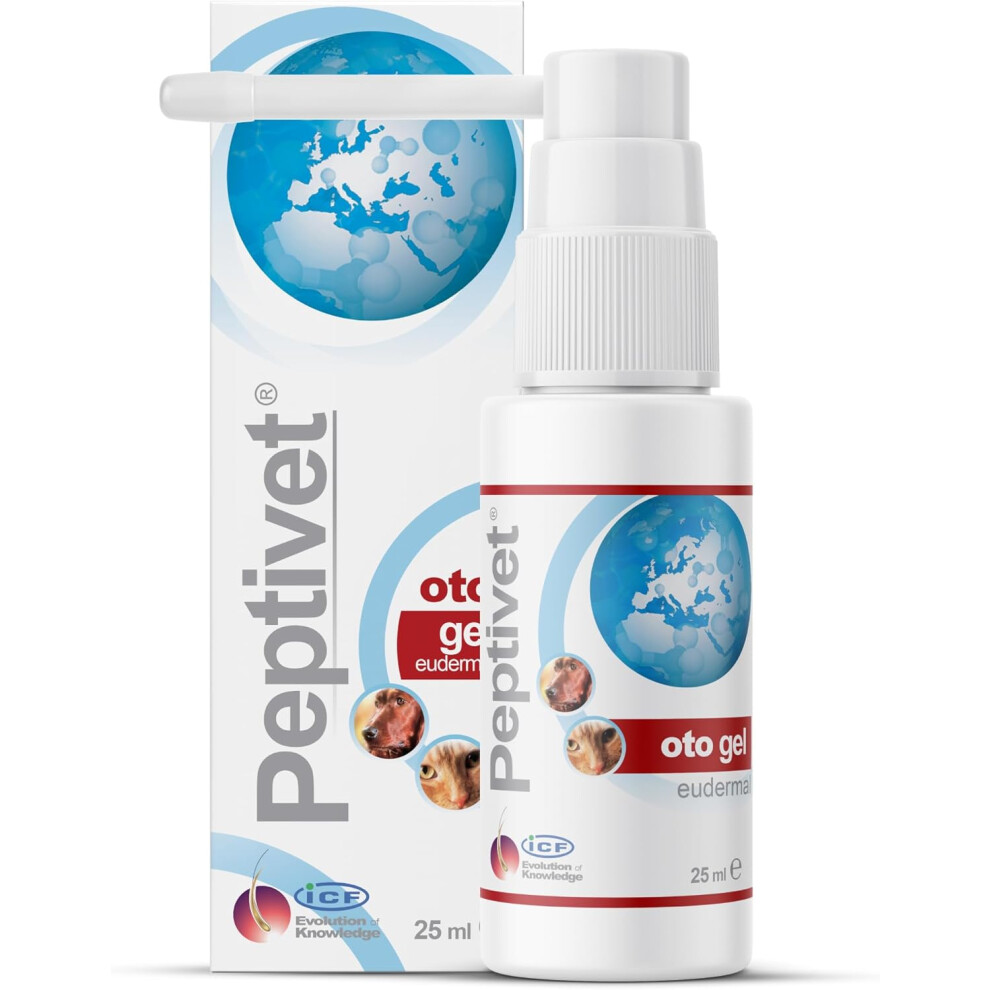 ICF Peptivet OTO Gel Ear Cleaner Gel for Dogs & Cats- Antibacterial Anti-fungal Yeast Management - Red Itchy Skin Relief - Easy to Use - 25 ml