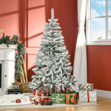 HOMCOM 5ft Snow Flocked Artificial Christmas Tree w/ Realistic Branch Tips